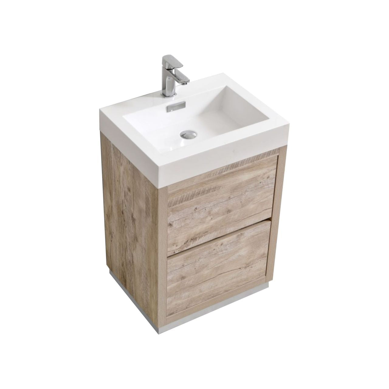 Modern Floor Standing Bathroom Vanity with Nature Wood Finish - Elegant Storage Solution for Small Bathrooms & Powder Rooms (FMB24)