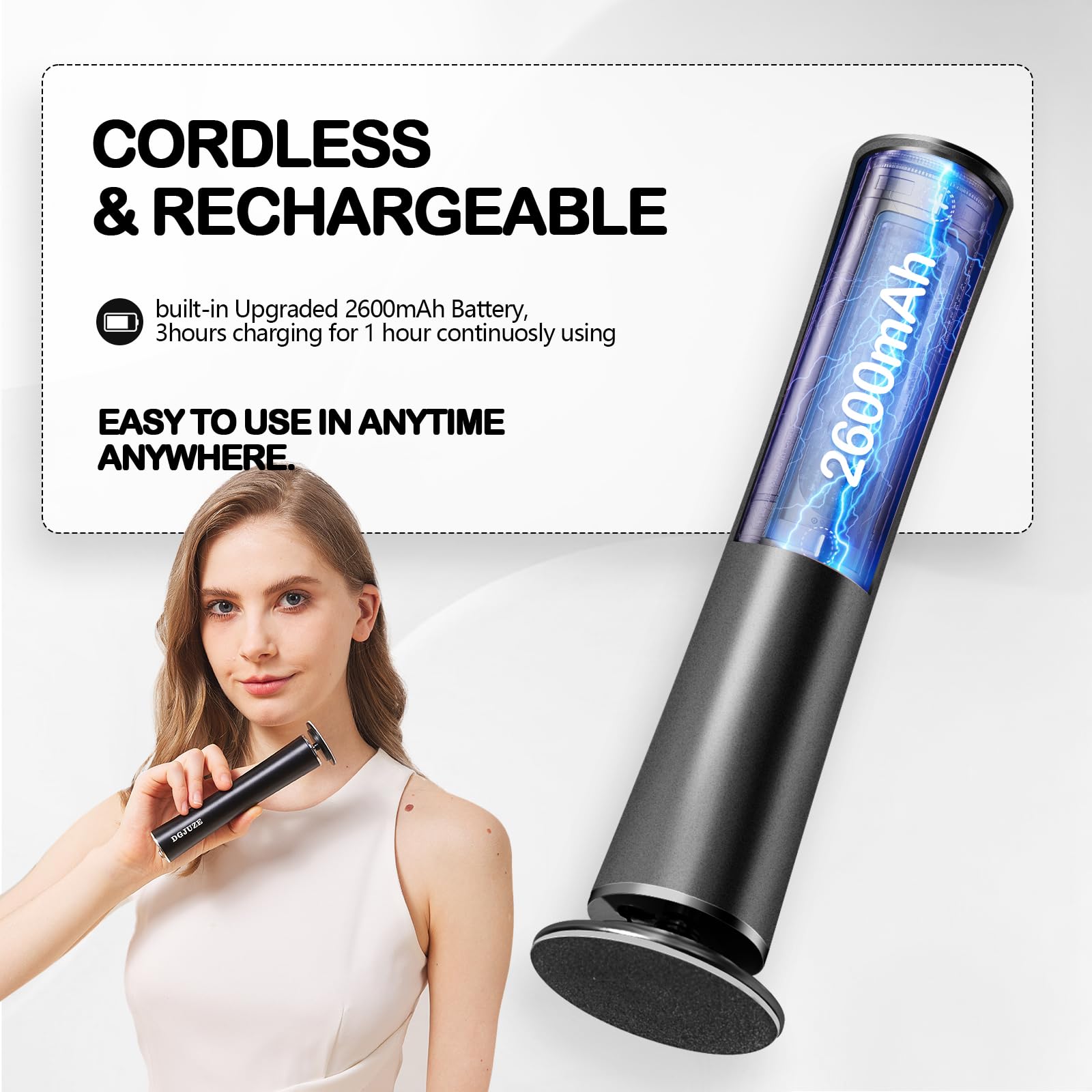 Rechargeable Electric Foot File Callus Remover - Professional Metal Pedicure Tool for Dead Skin Removal, Heel Grinder & Scraper with 60 Replacement Sandpaper Discs (Black) - Perfect for At-Home Pedicures, Soft Feet Care & Salon Quality Results