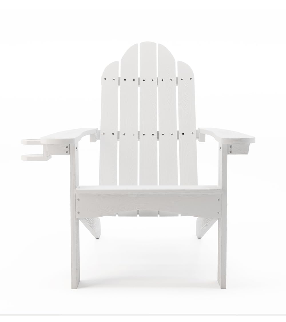 LUE BONA White Poly Adirondack Chairs Set of 2 - 300LBS Capacity Weather-Resistant Outdoor Patio Chairs with Cup Holders for Backyard, Fire Pit, Deck, Garden & Balcony - Perfect for Relaxing, Lounging & Entertaining Guests
