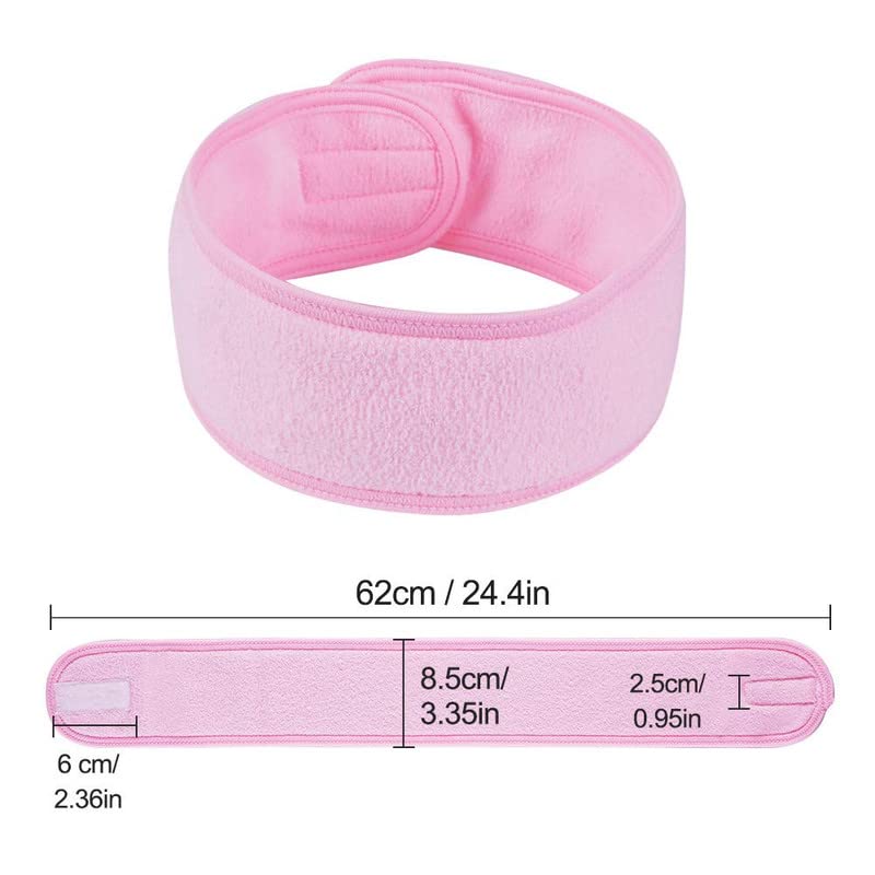 4 Pack Spa Headbands for Women - Soft Terry Cloth Hair Wrap with Magic Tape (White, Black, Pink, Gray) - Perfect for Facial Treatments, Shower, Bath, Makeup & Workout