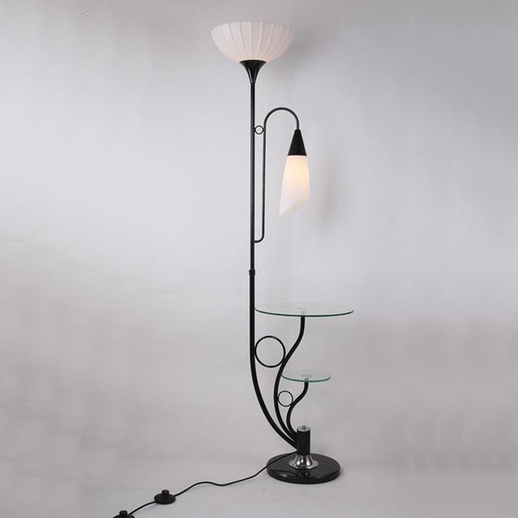 LUODIDNEG Modern Floor Lamp with Glass Tray - A++ Energy Efficient Reading Light for Living Room, Bedroom or Office - Black Contemporary Lighting for Home Decor