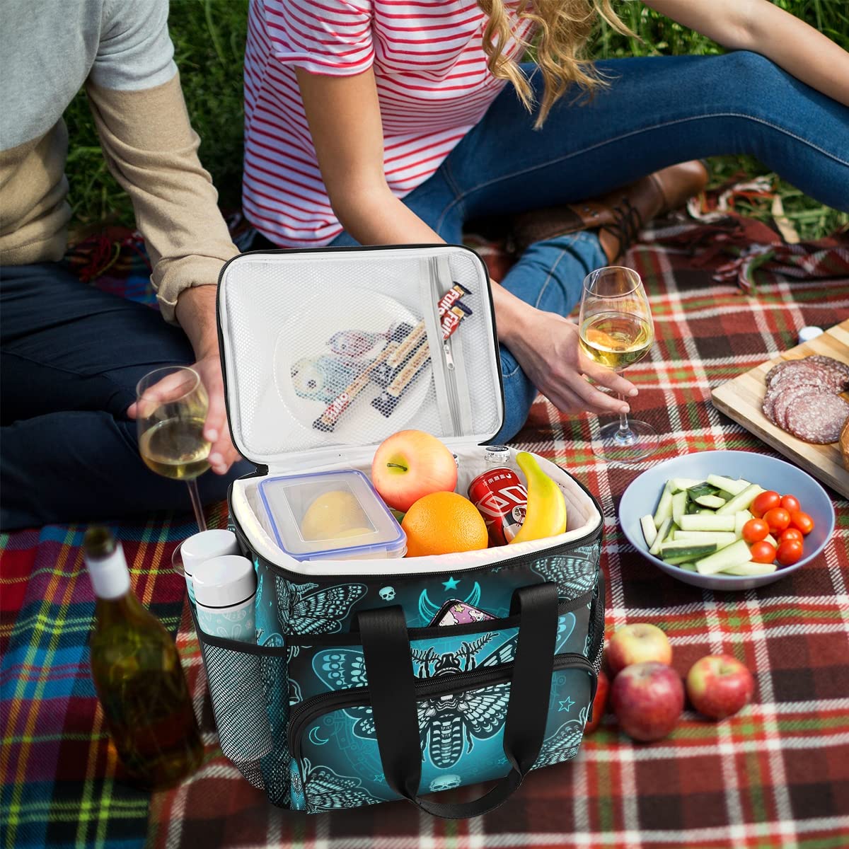 **MNSRUU Insulated Cooler Bag - Butterfly Skull Design, Leakproof & Durable - Perfect for Picnics, Beach Trips, Lunch Box & Outdoor Activities**
