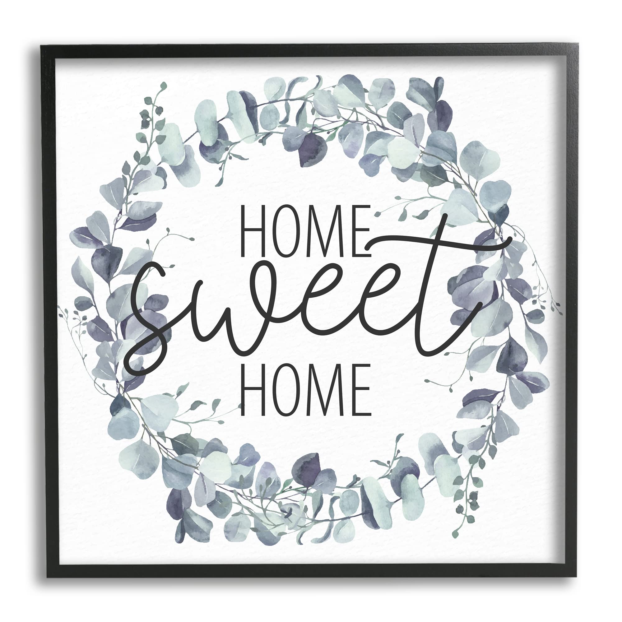Stupell Industries 'Home Sweet Home' Blue Green Eucalyptus Wreath Wall Decor - Kim Allen Design - Perfect for Farmhouse Entryway, Front Door Welcome Decor & Cozy Living Room Accent