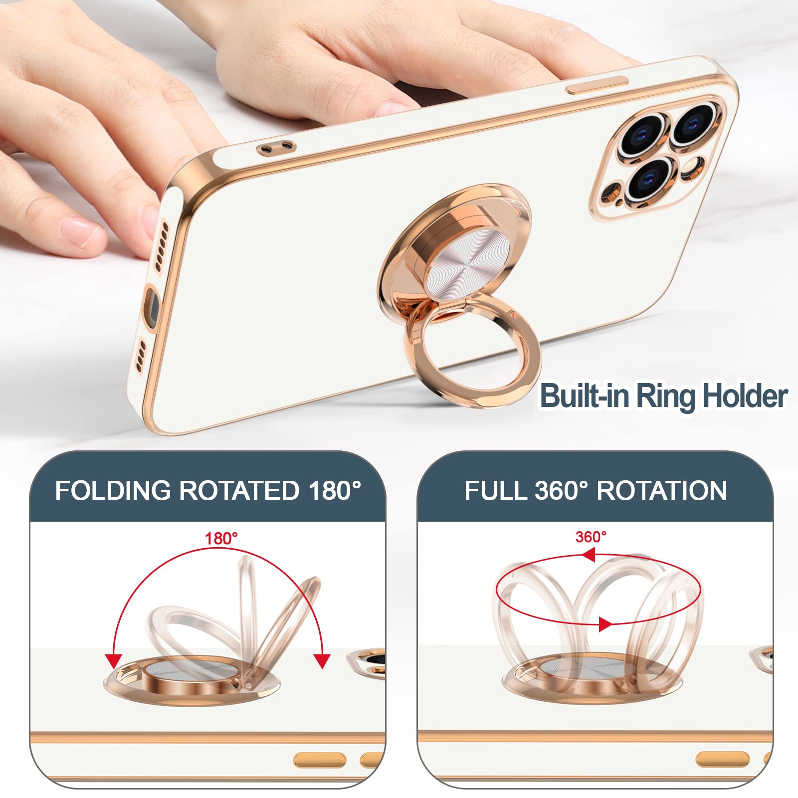 Hython iPhone 12 Pro Max Case with 360° Rotatable Magnetic Ring Stand - Rose Gold Shockproof Protective Cover with Soft Microfiber Lining | Perfect for Hands-Free Viewing, Video Calls & On-the-Go Protection