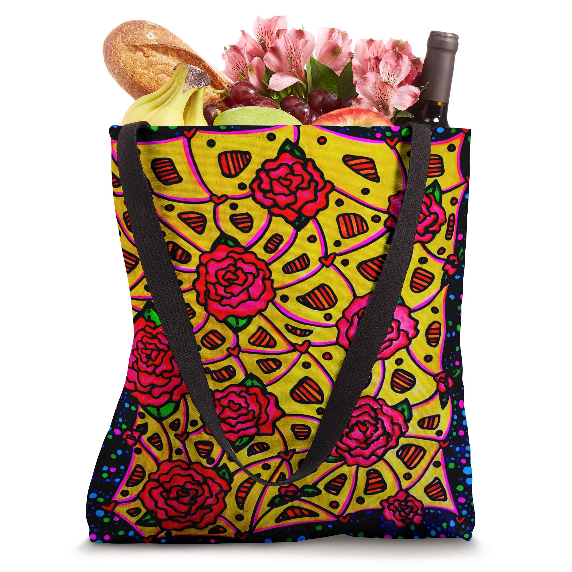Stylish Rose Print Webbing Tote Bag for Women - Fashionable Canvas Shoulder Bag - Perfect for Shopping, Beach, Work & Daily Use