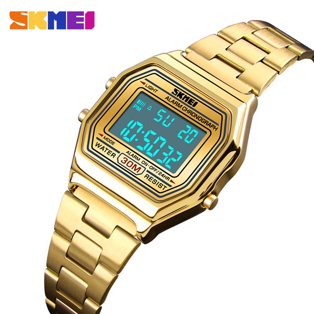 Women's Digital Watch - Thin Gold Stainless Steel LED Sports Watch with Backlight, Timer, Waterproof & Alarm Clock | Perfect for Running, Swimming & Everyday Wear (Gold)