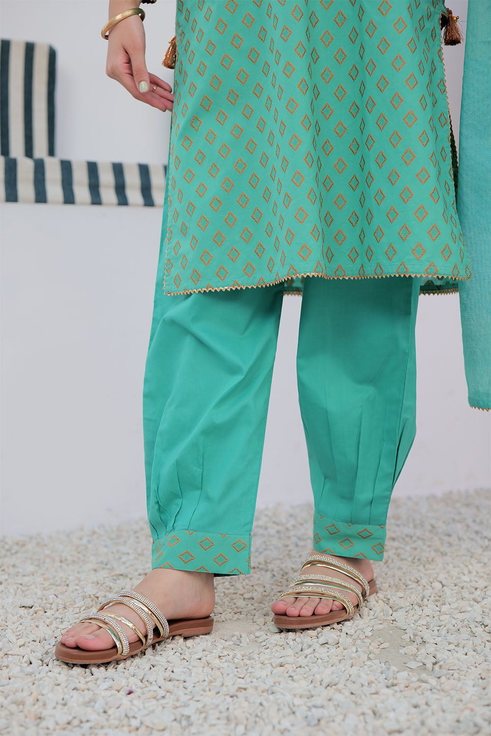 Elegant Cotton Jacquard Sea Green Stitched Suit for Women | Formal Office Wear & Special Occasion Outfit