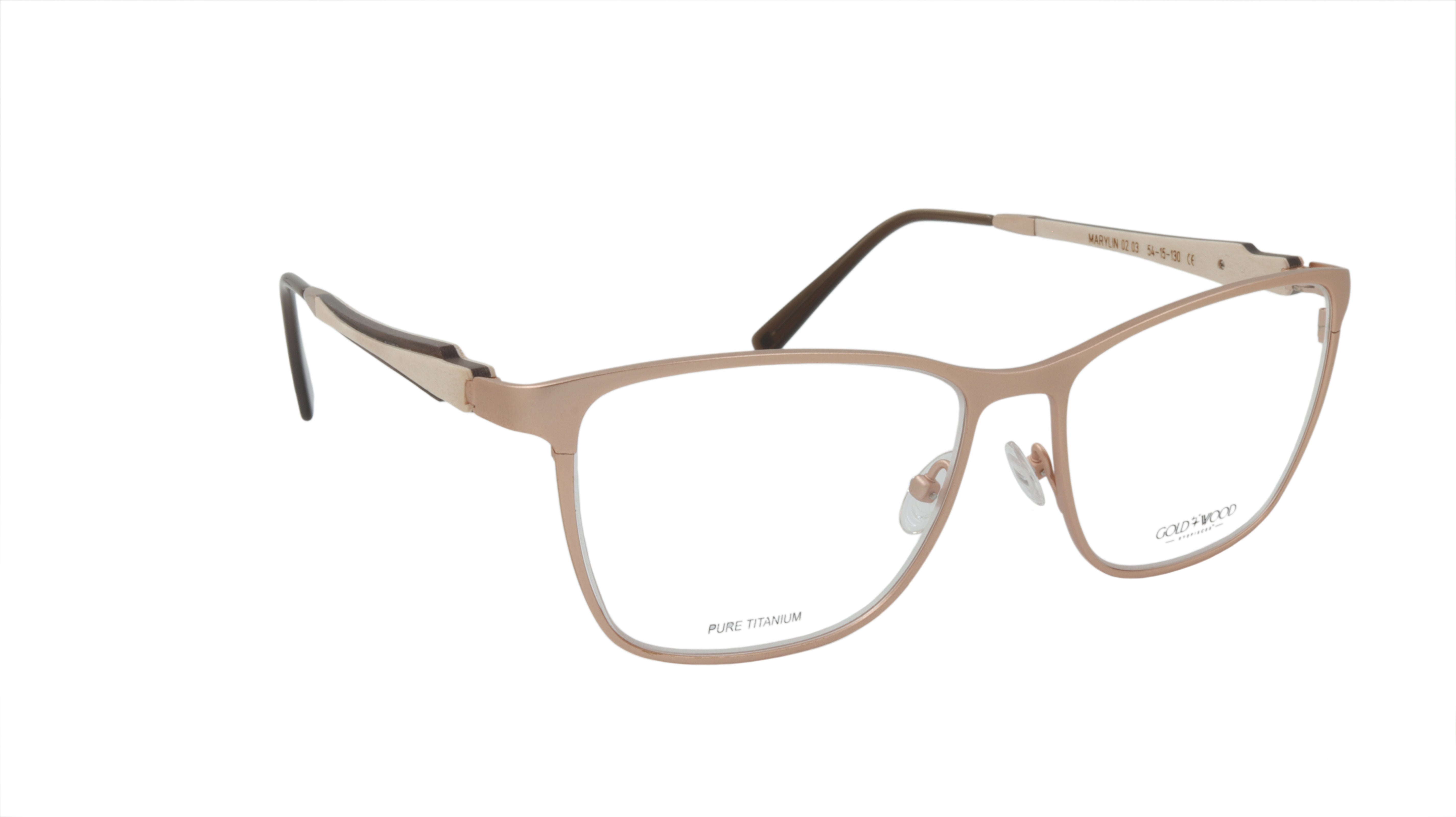 Premium Titanium Rose Gold & Wood Eyewear with White & Brown Accents - Stylish Unisex Glasses for Fashion, Outdoor & Office Wear