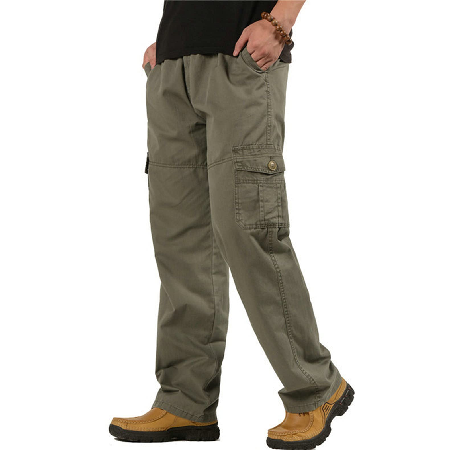 Raroauf Men's Stretch Cargo Pants - Elastic Waist Lightweight Work Pants for Casual Wear | Perfect for Outdoor Activities, Work & Travel