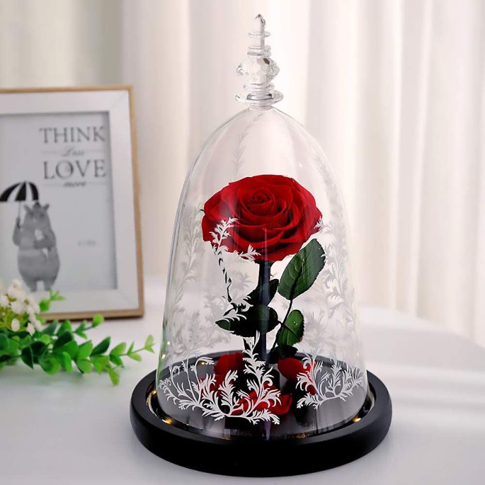 Beauty and The Beast Rose - Red Galaxy Glass Rose Handmade from Fresh Roses in Luxury Glass Dome - Perfect Valentine's Day, Mother's Day, Birthday Gift for Her - Romantic Home Decor & Special Occasion Present (1pc)