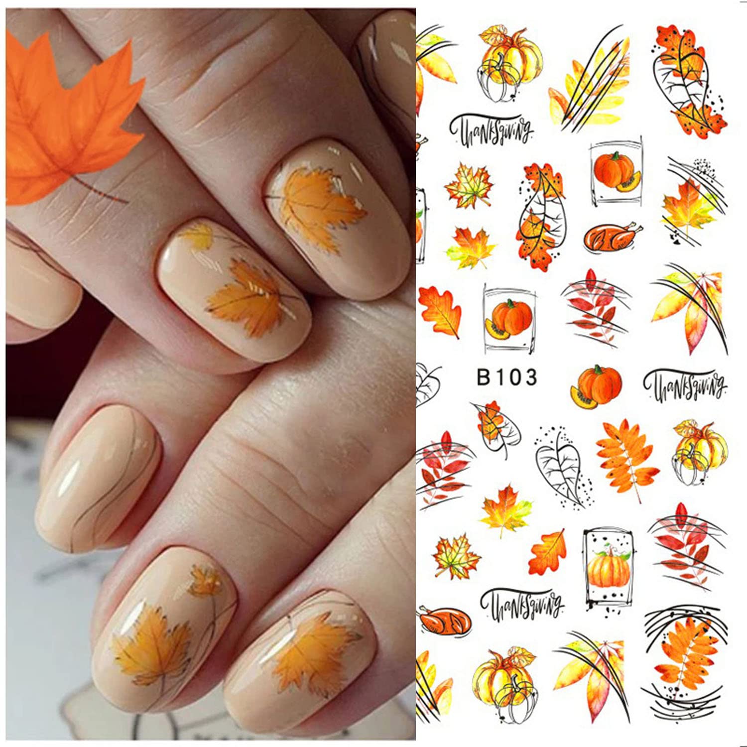 Fall Nail Art Stickers - 10 Sheets Maple Leaf & Pumpkin 3D Self-Adhesive Nail Decals for Autumn & Thanksgiving - DIY Manicure Decorations for Women | Perfect for Halloween, Thanksgiving Parties & Seasonal Nail Art