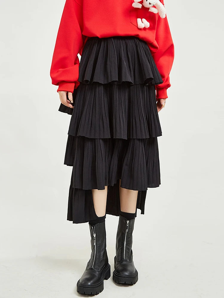 Asymmetrical Minimalist Skirts for Women - High Waist Ruffled Hem Irregular Design Fashion Skirt | Perfect for Casual Outings, Date Nights & Office Wear