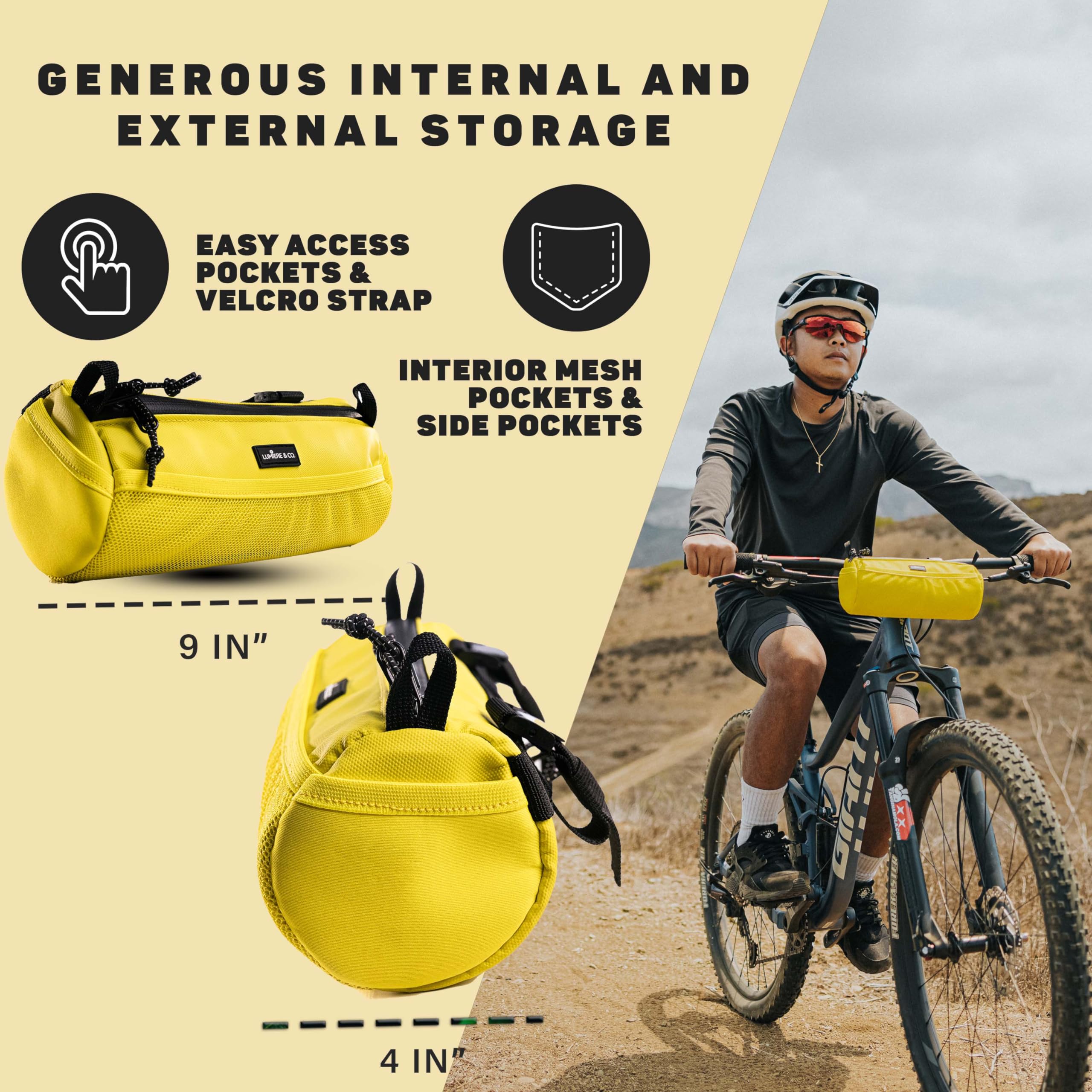 Lumiere & Co. Waterproof Bike Handlebar Bag - Front Bicycle Storage Pouch for Mountain & Road Bikes - Compact Cycling Accessories for Phone, Keys & Essentials - Perfect for Commuting, Touring & Outdoor Adventures