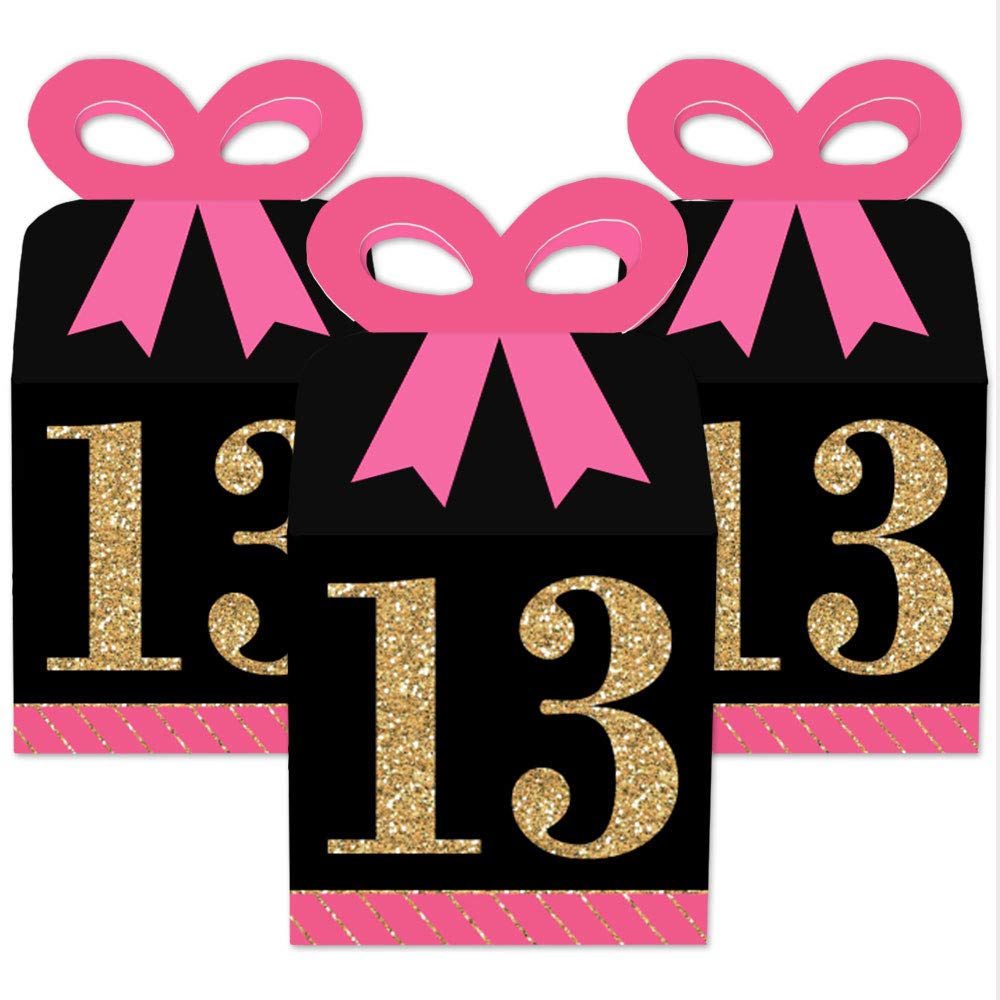 Chic 13th Birthday Gift Boxes - Pink, Black & Gold - Set of 12 for Party Favors