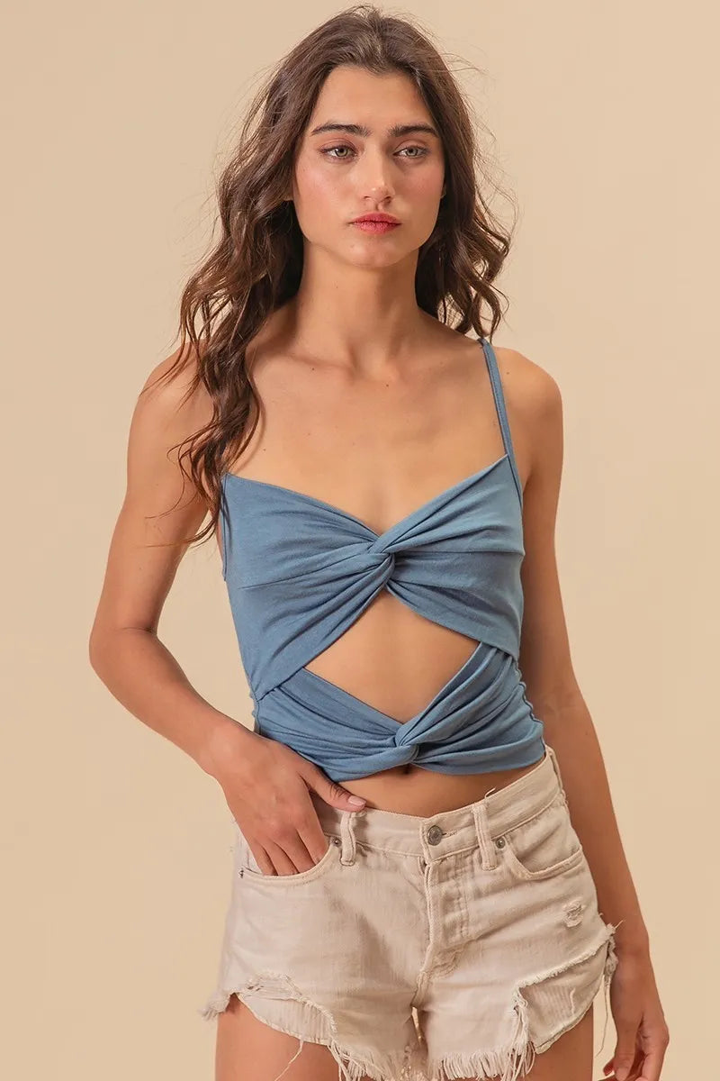 BiBi Rayon Span Jersey Knit Double Twist Front Cami Top - Women's Stretchy Comfortable Tank Top for Casual Wear & Summer Outfits