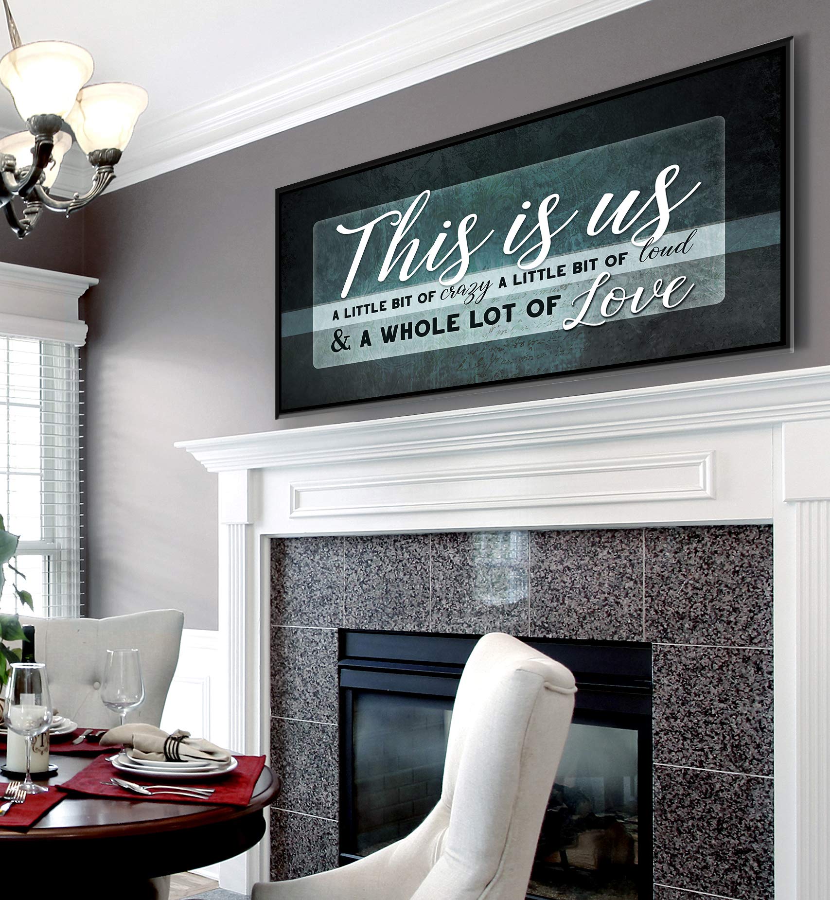 This Is Us Wall Art - Large Framed Canvas Print for Farmhouse & Living Room Decor - Housewarming Gift for New Home - Green & Black Floating Frame 42x19 - Perfect for Family Photos & Cozy Home Decor
