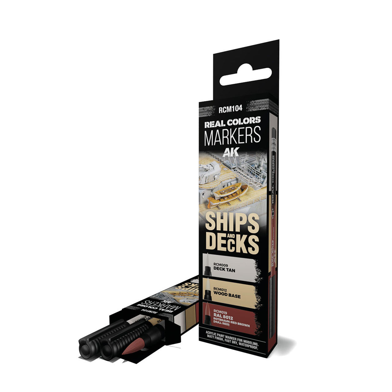 AK Interactive Real Colors Markers - Ships & Decks Set for Model Painting | Premium Acrylic Paint Markers for Scale Models, Miniatures & Dioramas | Perfect for Shipbuilding, Deck Detailing & Hobby Crafting
