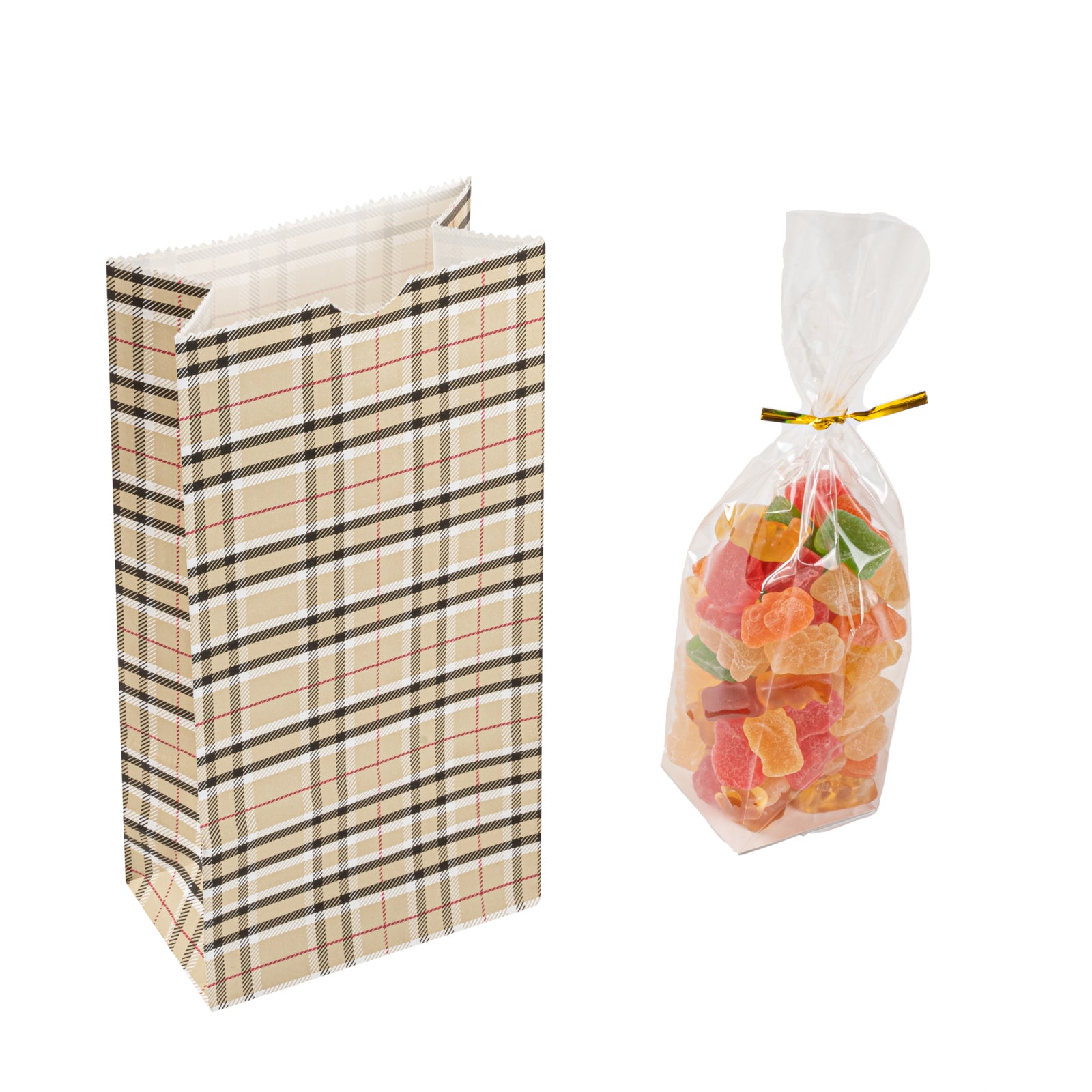 Premium Plaid Paper Bags 2 lb Capacity - 4.25 x 2.25 x 8.5 Inches - Pack of 100 - Eco-Friendly Gift & Party Favor Bags for Weddings, Birthdays and Retail Packaging