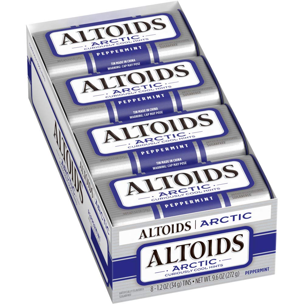 ALTOIDS Arctic Peppermint Breath Mints - 8 Pack of 1.2 oz Tins | Fresh Mint Hard Candy for Bad Breath | Perfect for Office, Travel & After Meals