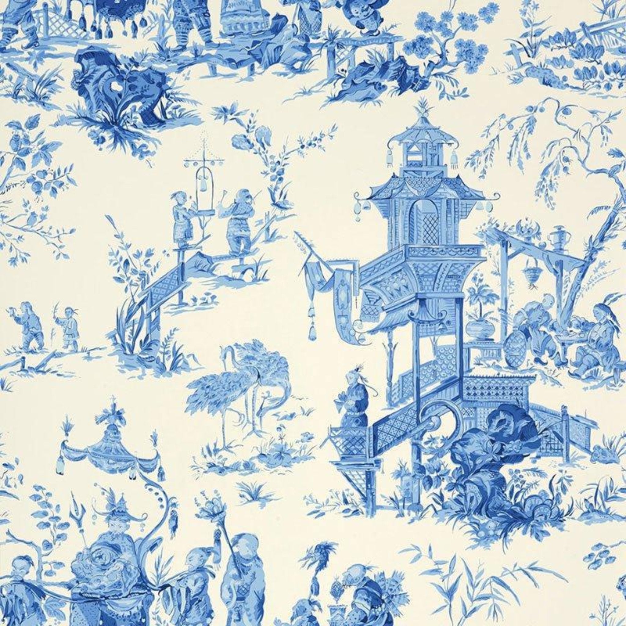 Chinese Blue Wallpaper - Traditional Oriental Floral Design for Home Decor, Living Room & Bedroom