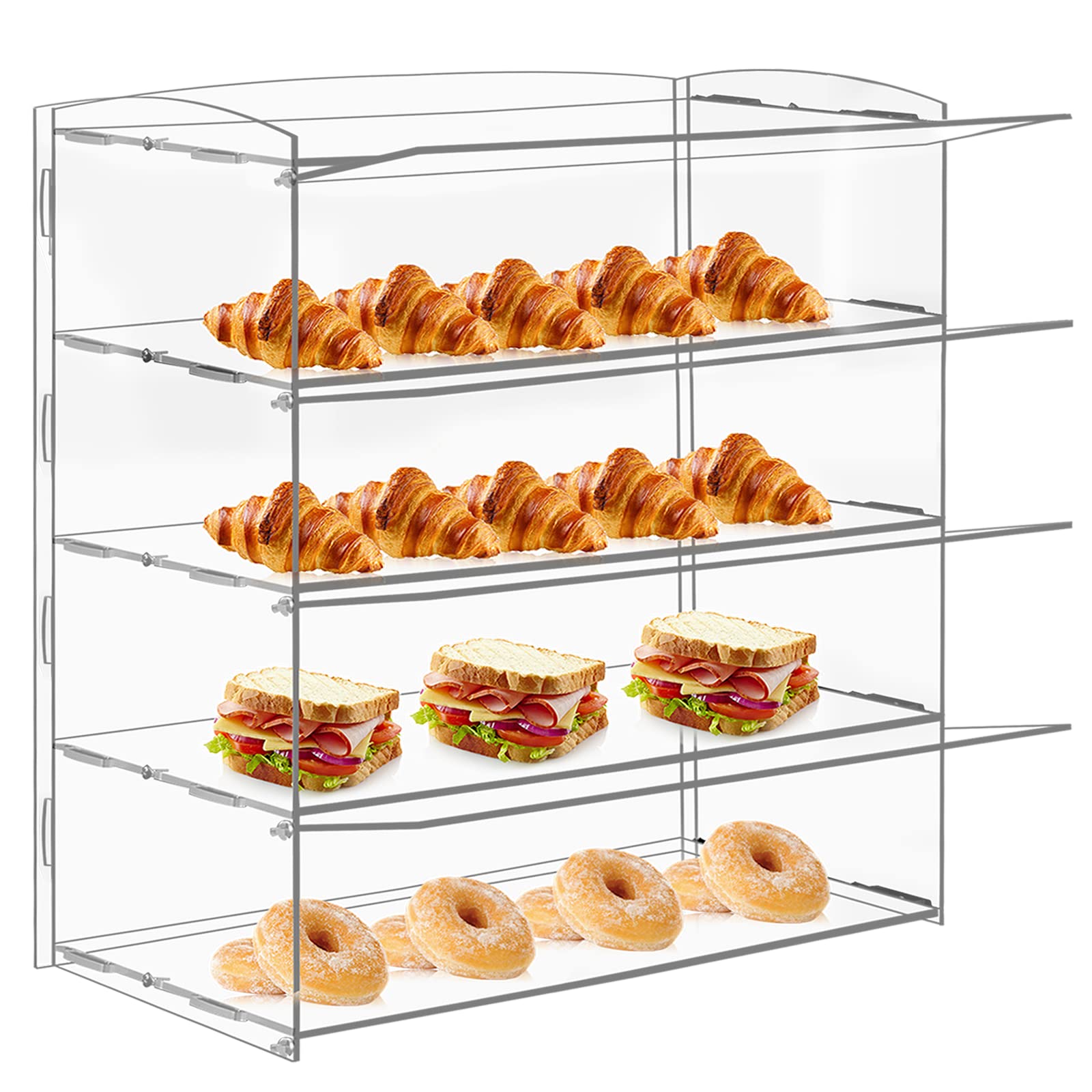 4-Tier Acrylic Display Case for Bakery Pastries, Donuts & Cookies - Countertop Dessert Showcase Cabinet - Perfect for Bakeries, Cafes & Retail Stores