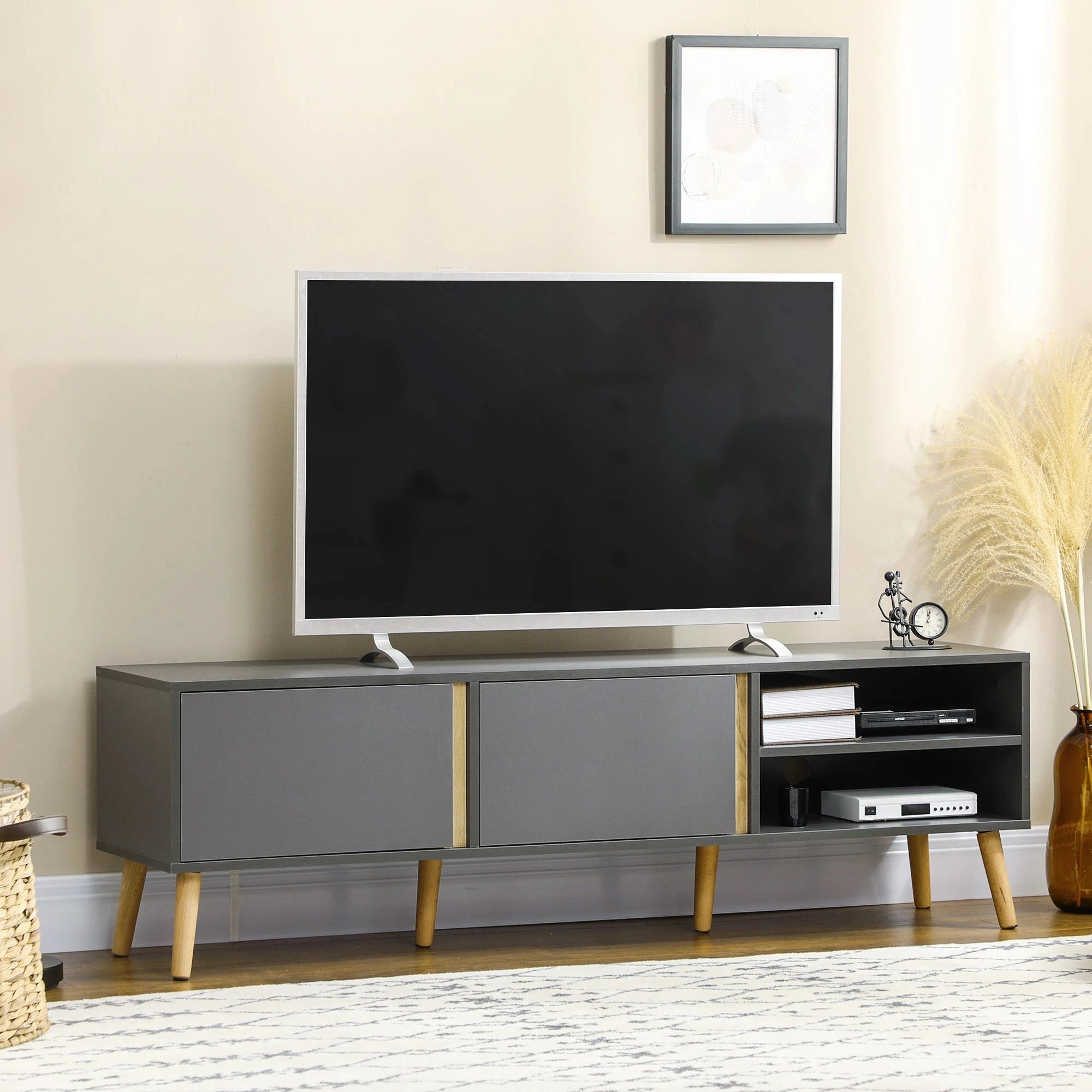 55 Inch TV Stand with Storage - Dark Grey Modern Entertainment Center for Living Room, Bedroom & Home Theater