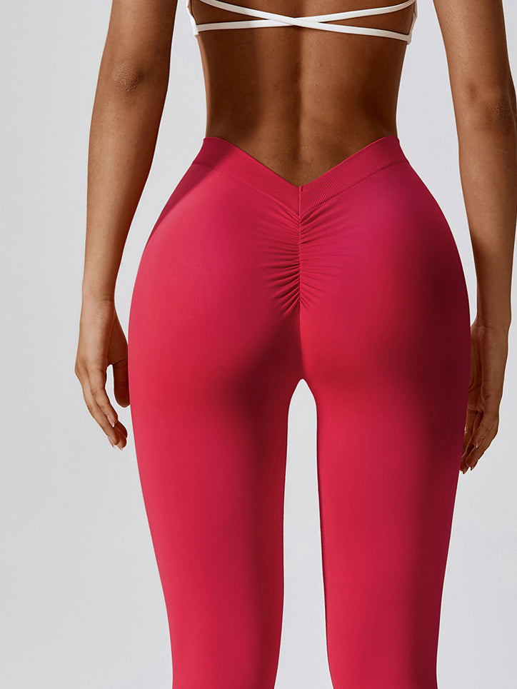 ZASUWA Women's Seamless Deep V Back Scrunch Butt Lifting Yoga Leggings - High Waisted Workout Tights for Gym, Running & Lounge Wear