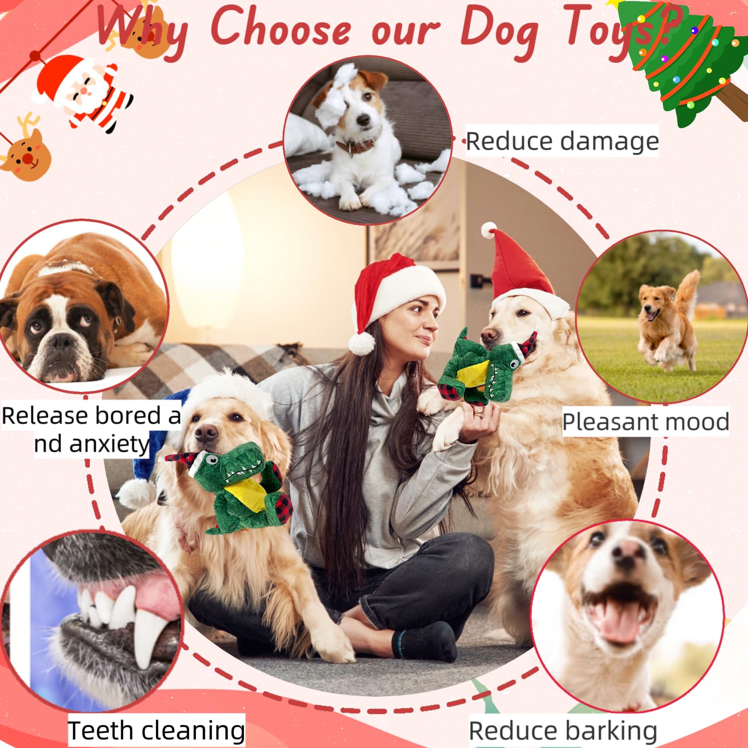 Christmas Dog Squeaky Toys - Xmas Interactive Durable Plush Chew Toys for Puppy, Small, Medium & Large Dogs | Training, Boredom Relief & Enrichment | Crocodile Design for Playtime & Holiday Fun