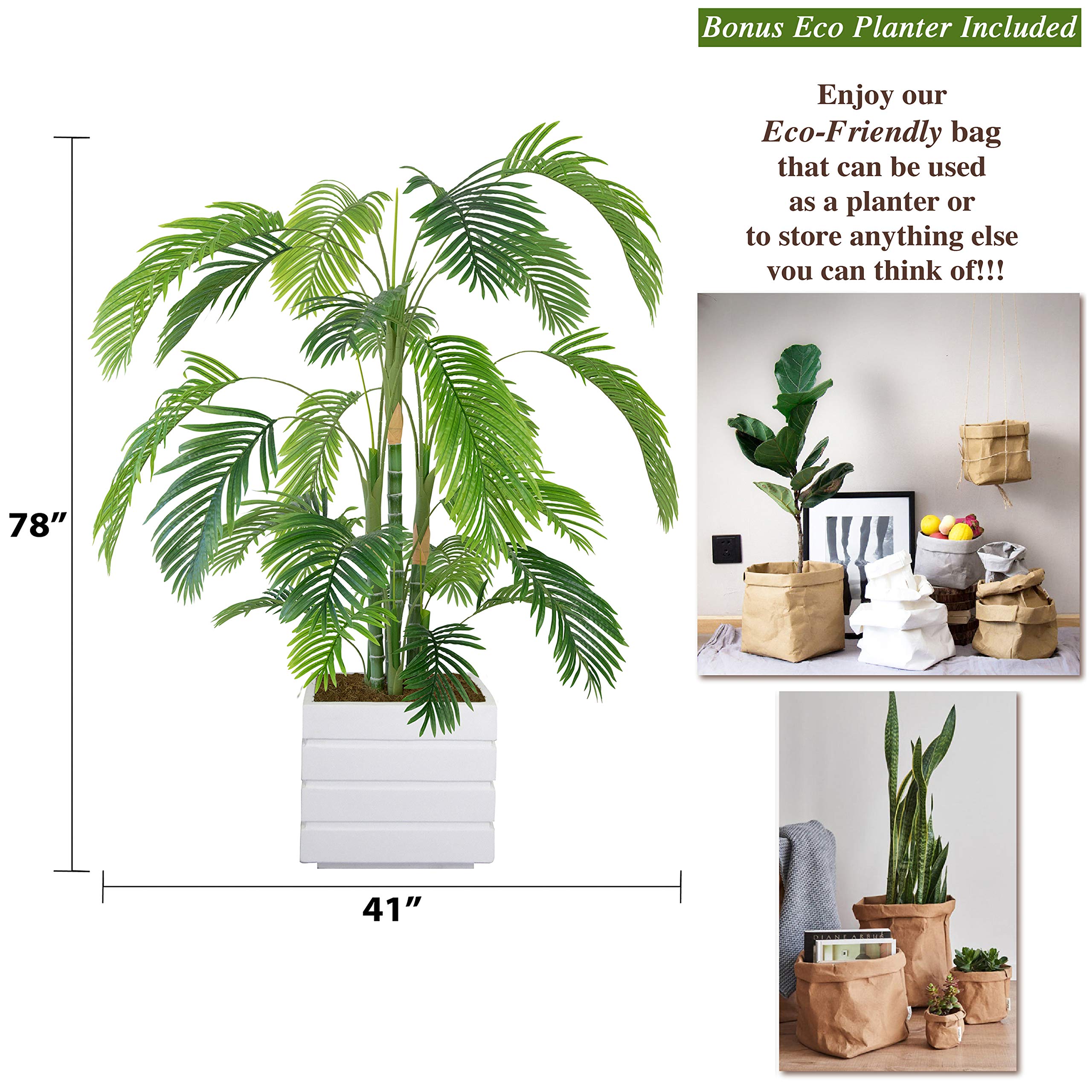 6.5ft Tall Artificial Faux Palm Tree with Fiberstone Planter - Real Touch Leaves for Home & Office Decor | Perfect for Living Room, Patio, or Commercial Spaces
