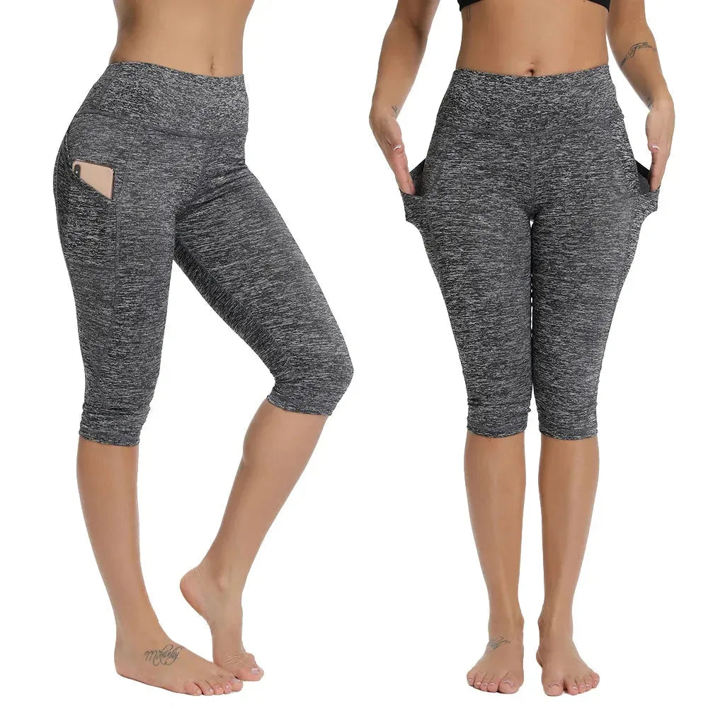 High Waist Yoga Running Leggings for Women - Calf Length Workout Tights with Pockets, Push Up Design for Gym & Fitness - Perfect for Yoga, Running, and Active Lifestyle