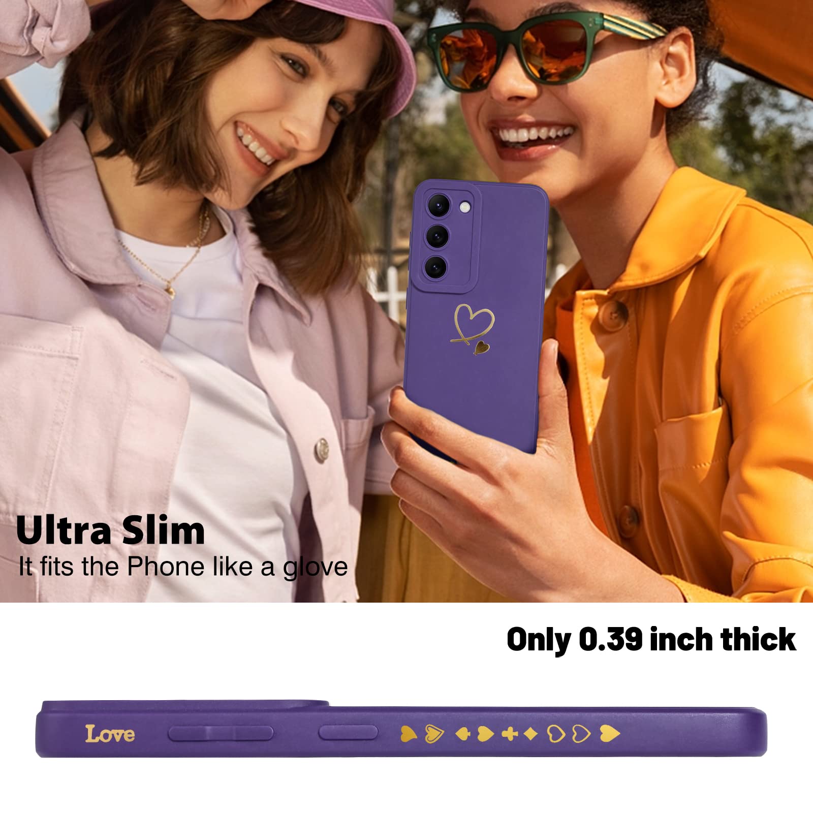 Cute Love Heart Pattern Flexible Liquid Silicone Shockproof Protective Phone Case for Samsung Galaxy S23 Plus - Purple, Perfect for Girls & Women | Durable Cover for Everyday Use, Work & Travel