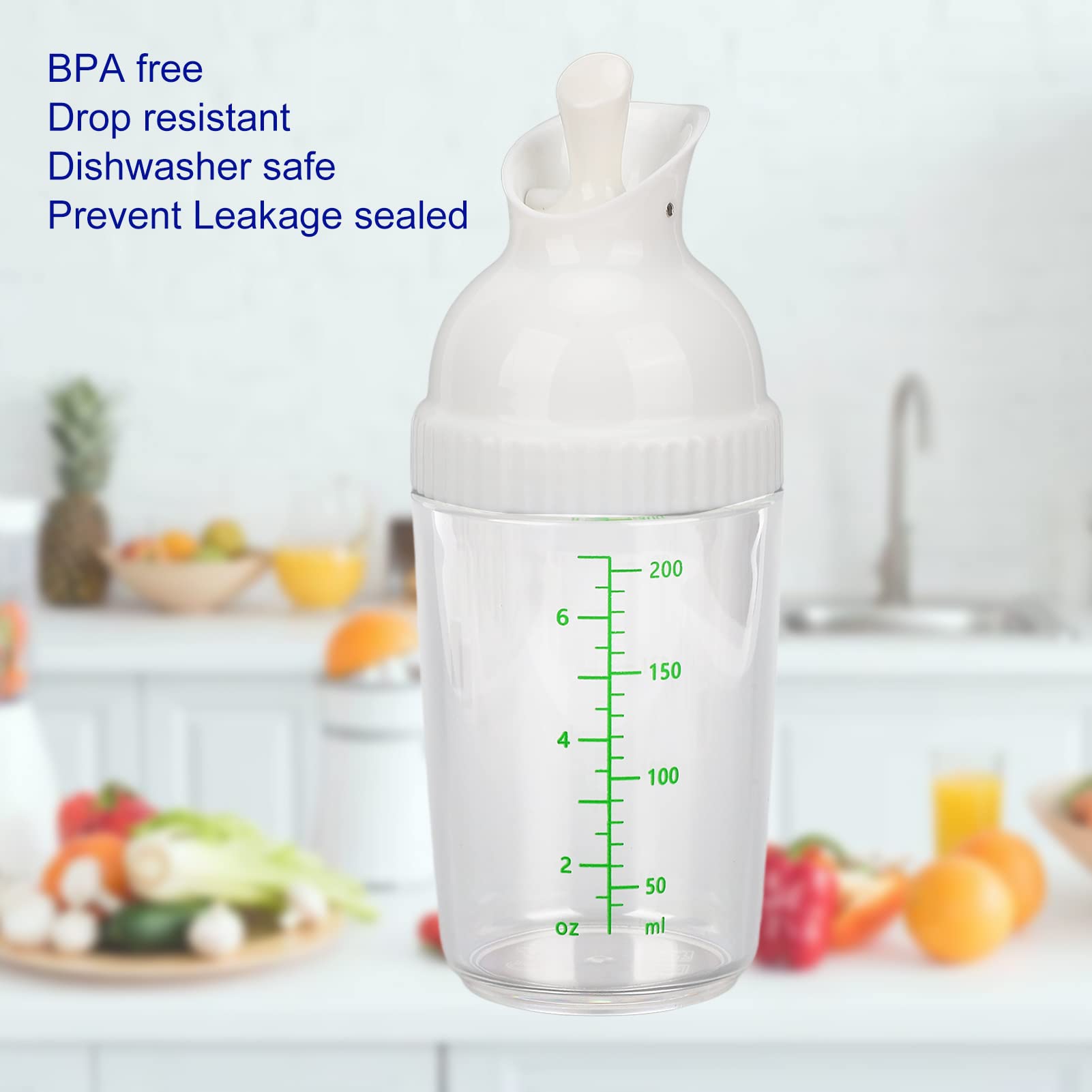 200ML Leak-Proof Salad Dressing Shaker Bottle with Dripless Pour Lid - Perfect for Homemade Vinaigrettes, Dressings & Oil Mixing - Ideal for Kitchen, Picnics & Restaurants (White)