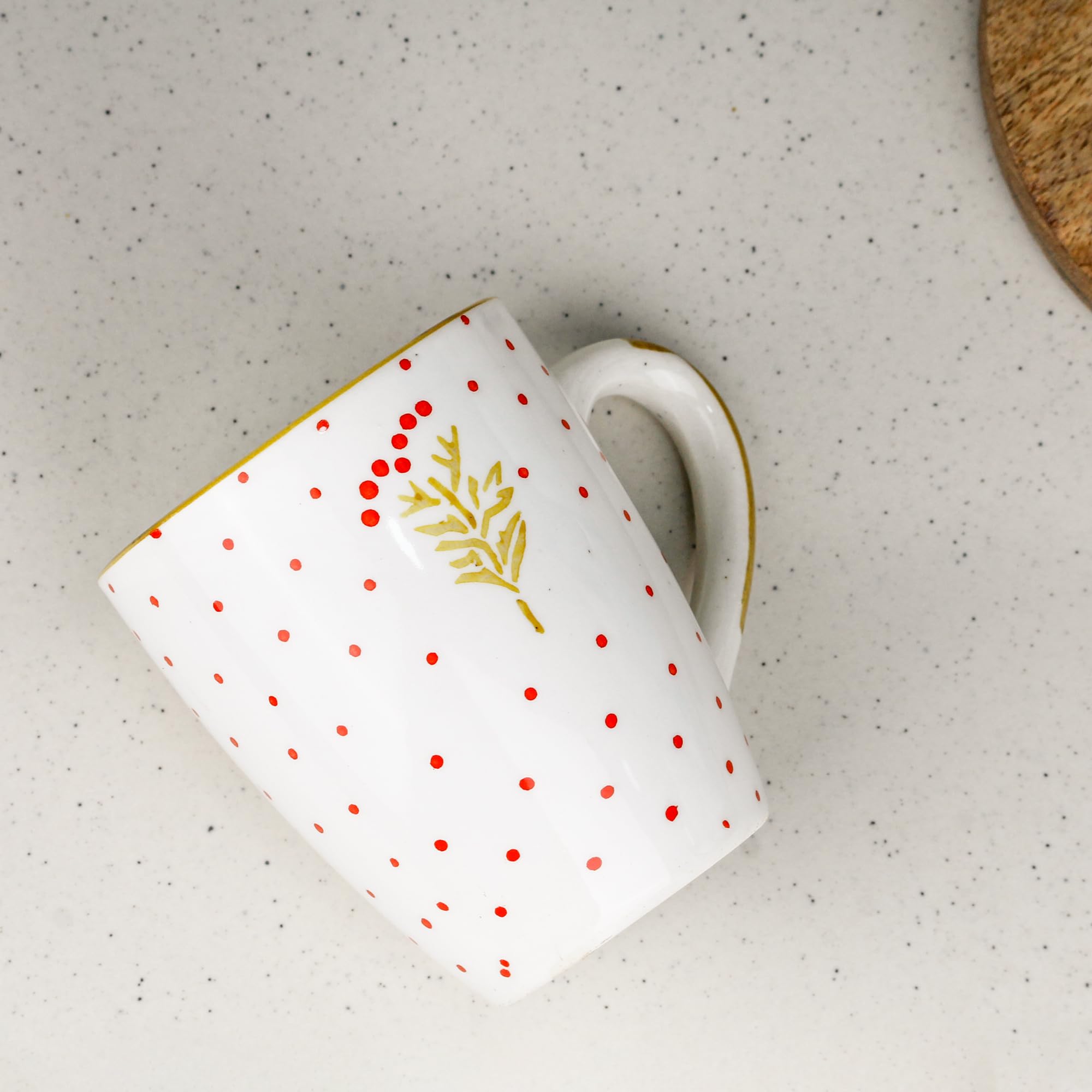 The Earth Store Red Polka Dot Ceramic Coffee Mug - 250ML (8.5oz) Tea & Milk Cup | Dishwasher & Microwave Safe | Perfect for Home, Office & Gifts | Elegant Breakfast, Afternoon Tea & Coffee Drinking Companion
