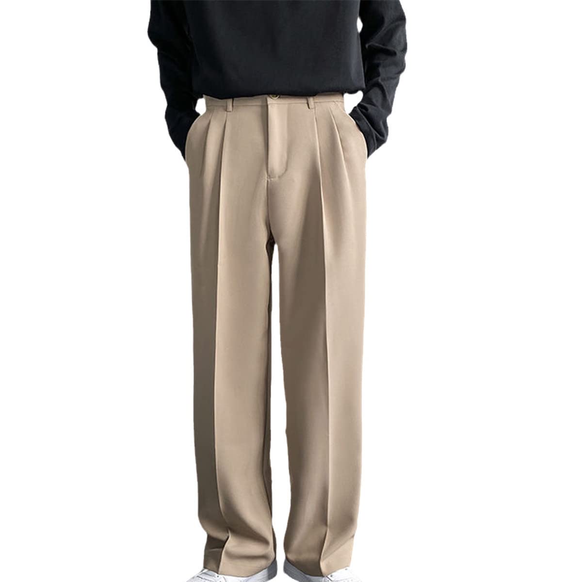 Men's Loose Fit Casual & Formal Wide Leg Pants - Solid Color Business Trousers for Office, Travel & Everyday Wear