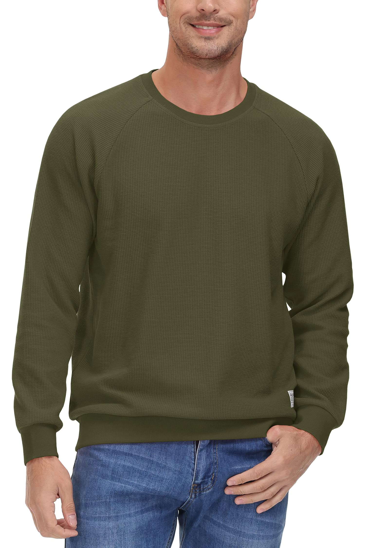 TACVASEN Men's Waffle Knit Crewneck Sweatshirt - Lightweight Long Sleeve Pullover for Casual Wear | Perfect for Outdoor Activities, Lounge & Everyday Comfort