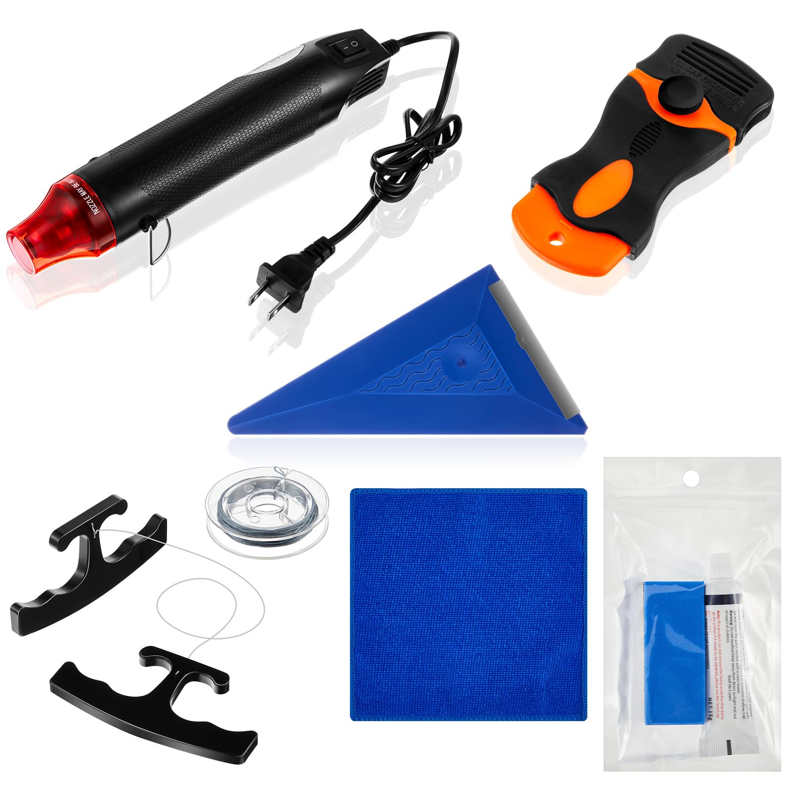 Premium WILLBOND Vinyl Wrap Tool Kit - 5m PE Cord, Heat Gun, Razor Blades, Scraper, Squeegee & Scratch Repair Paste for Professional Car Wrapping & Decal Removal - Perfect for Auto Detailing, DIY Vehicle Wraps & Emblem Removal Projects