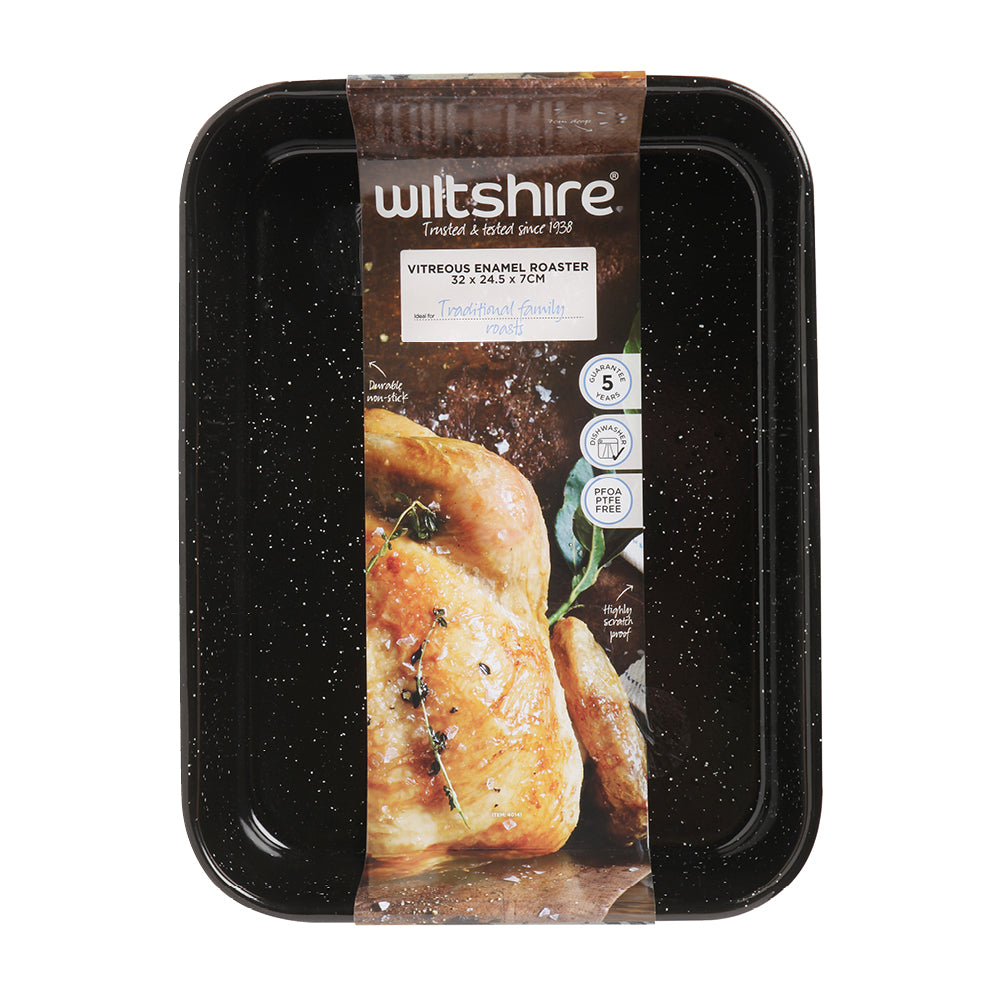 Premium 32cm Vitreous Enamel Roaster Pan - Durable Cast Iron Dutch Oven for Baking, Braising & Slow Cooking - Perfect for Oven, Stovetop & Campfire Use