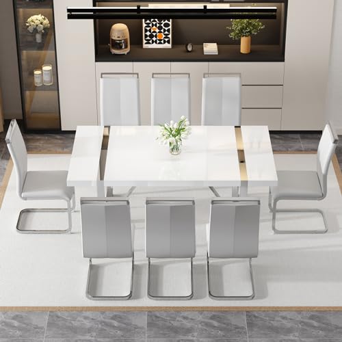 White Table + Light Grey Chairs