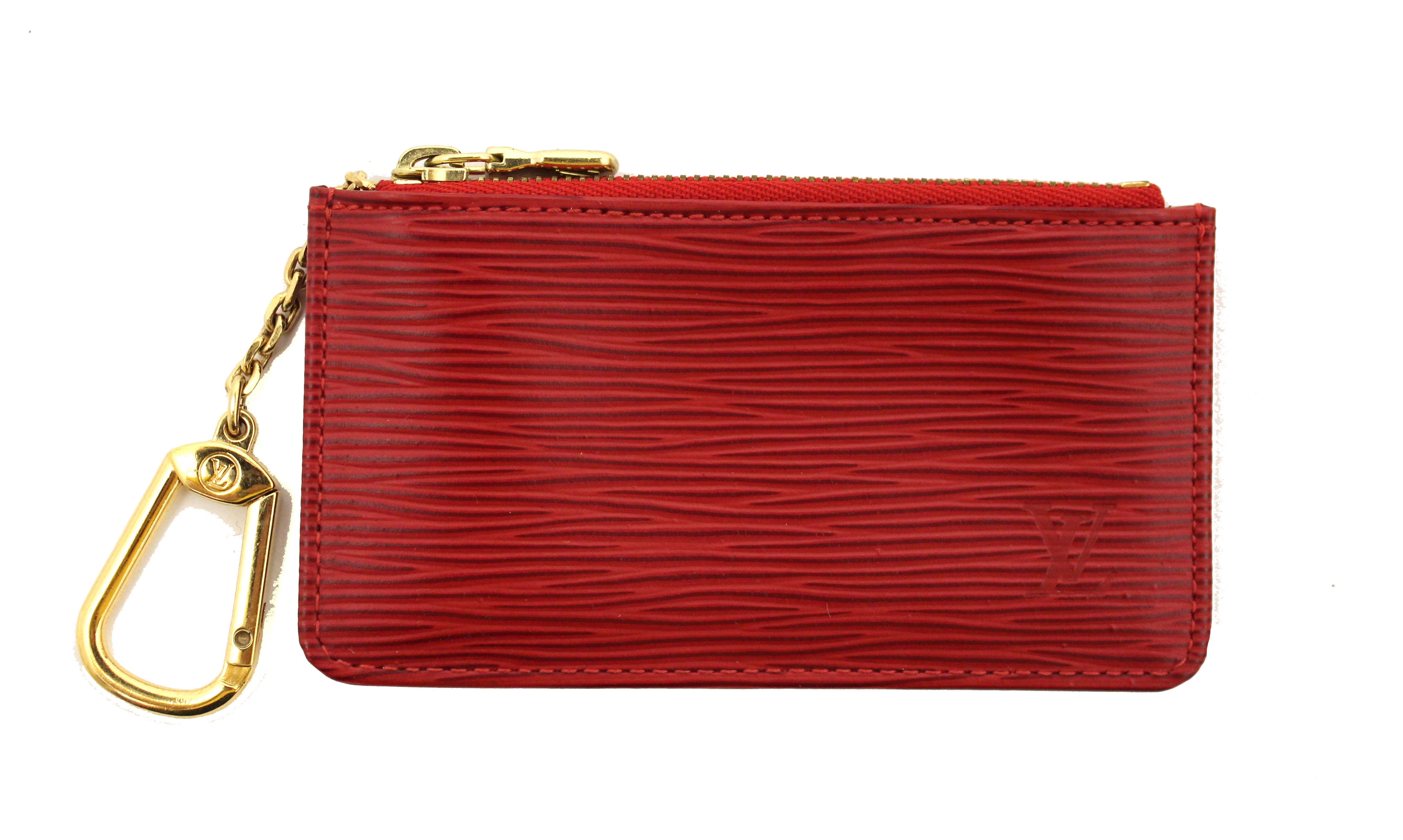 Authentic Louis Vuitton Red Epi Leather Key Coin Card Holder Wallet - Perfect for Organizing Keys, Cards & Cash for Women & Men (Gift Idea)