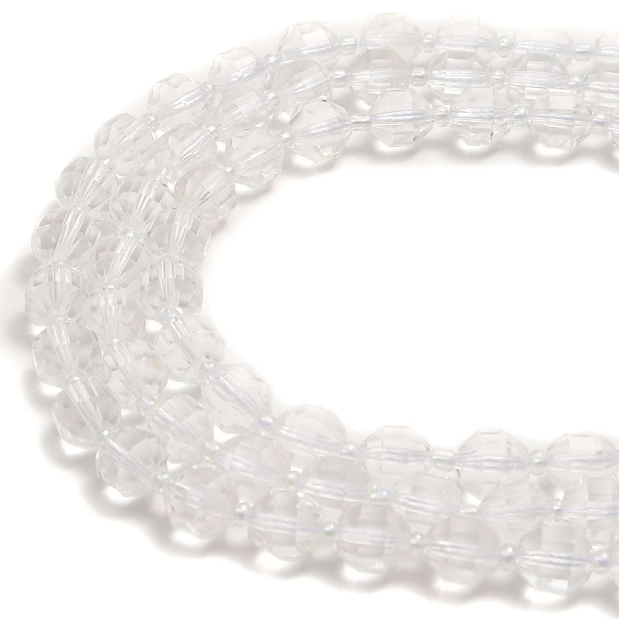 Clear Quartz Prism Cut Double Point Faceted Round Beads 9x10mm 15.5