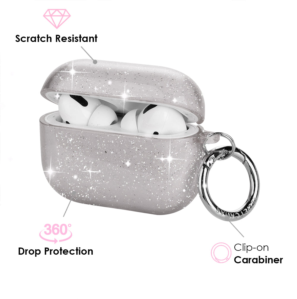 Premium Grey Stardust AirPod Case - Protective Cover for AirPods 1/2/3 & Pro - Trendy Glitter Design for Everyday Use, Travel & Work