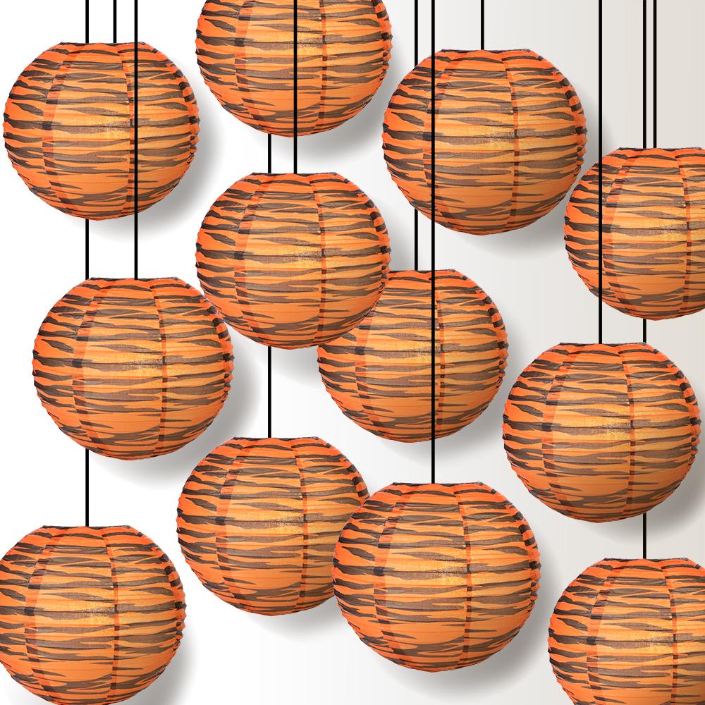 12 Pack 14 Inch Tiger Print Paper Lanterns for Party Decorations, Chinese New Year, Wedding & Home Decoration - Vibrant Orange Animal Print Party Supplies
