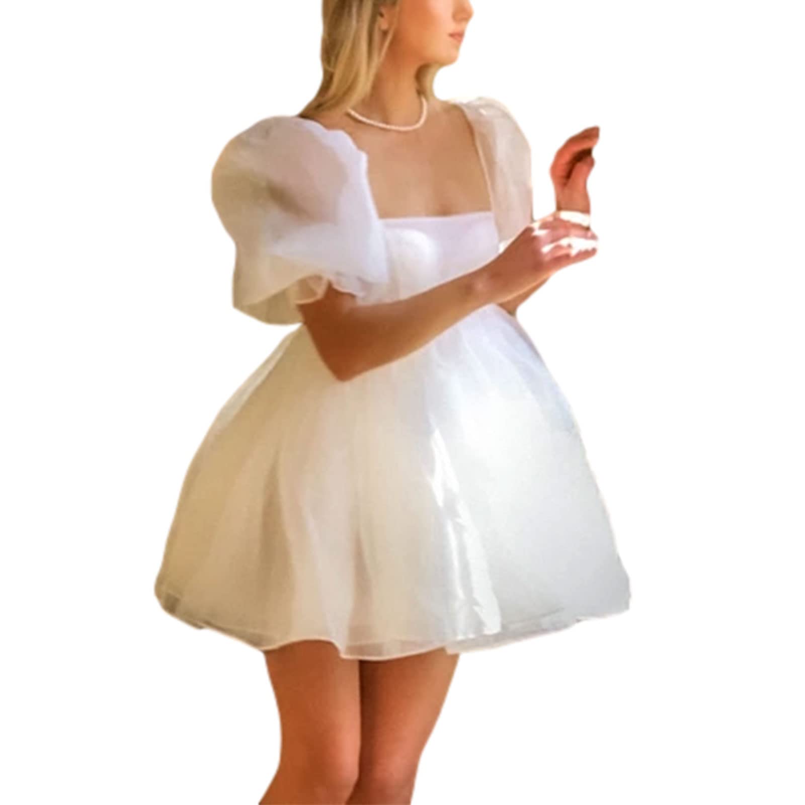 Elegant Off Shoulder Puffy Sleeve Prom Dresses for Women - Tulle Princess Wedding Party Mini Dress with Ruffle Mesh Details | Perfect for Homecoming, Formal Events & Special Occasions