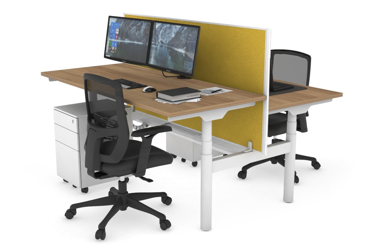 Flexi Premium Height Adjustable 2-Person H Bench Workstation - White Frame [1200L x 700W] - Ergonomic Office & Home Workspace Solution for Collaborative Teams