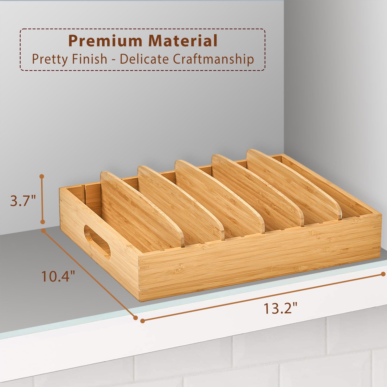 Umilife Adjustable Bamboo Kitchen Cabinet Organizer for Food Storage Container Lids - Drawer Caddy with Dividers - Perfect for Pantry, Spice & Utensil Organization - Ideal for Small Kitchen Storage Solutions