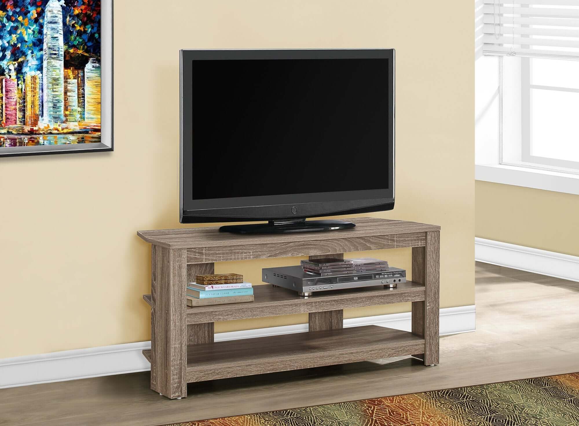 42L Dark Taupe Corner TV Stand - Modern Entertainment Center with Storage for Living Room, Bedroom & Home Theater