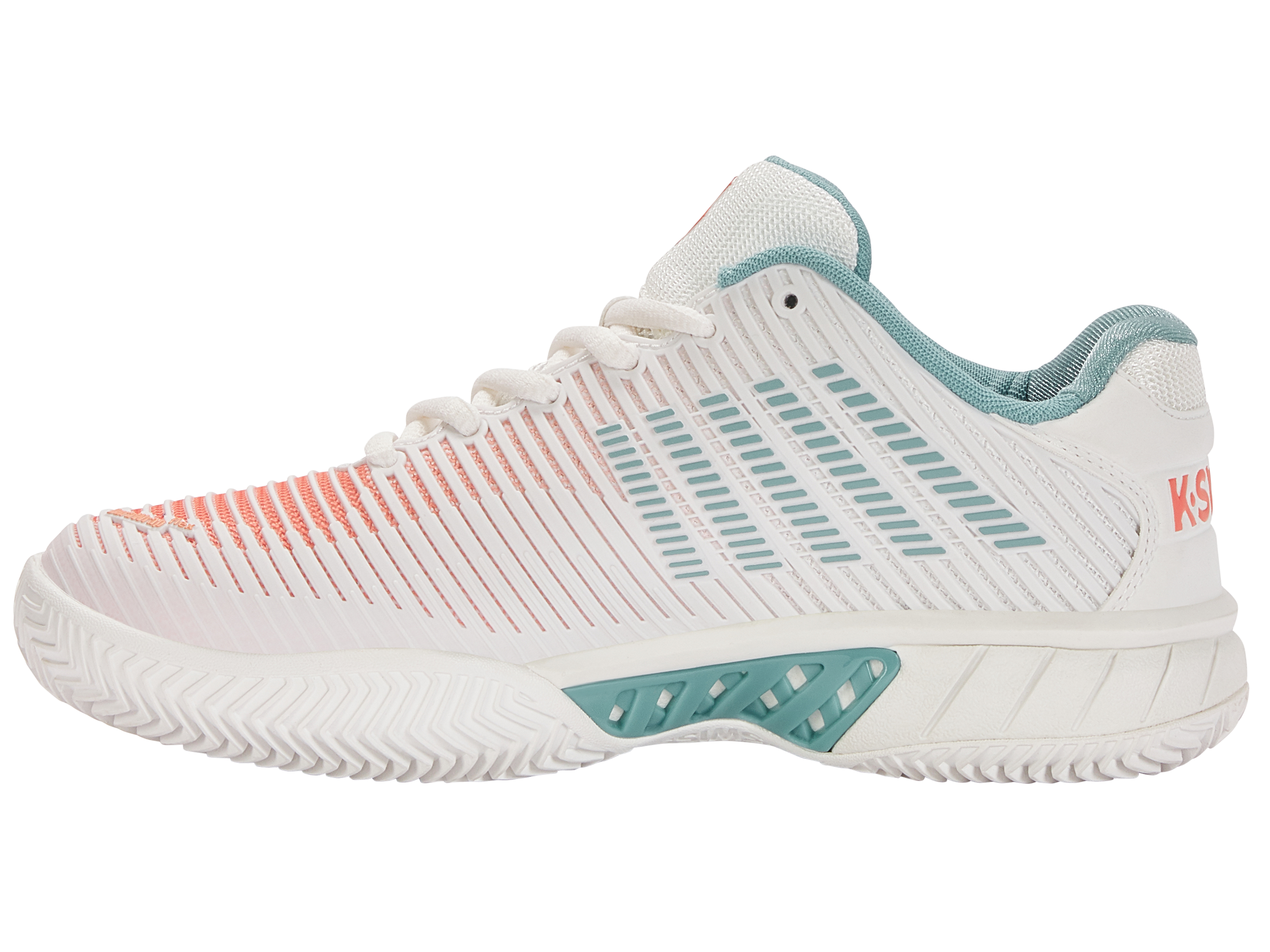 HyperCourt Express 2 Clay Tennis Shoes for Men - Blanc de Blanc/Nile Blue/Desert Flower | Lightweight & Durable Court Shoes for Clay Courts | Perfect for Competitive Matches & Training Sessions
