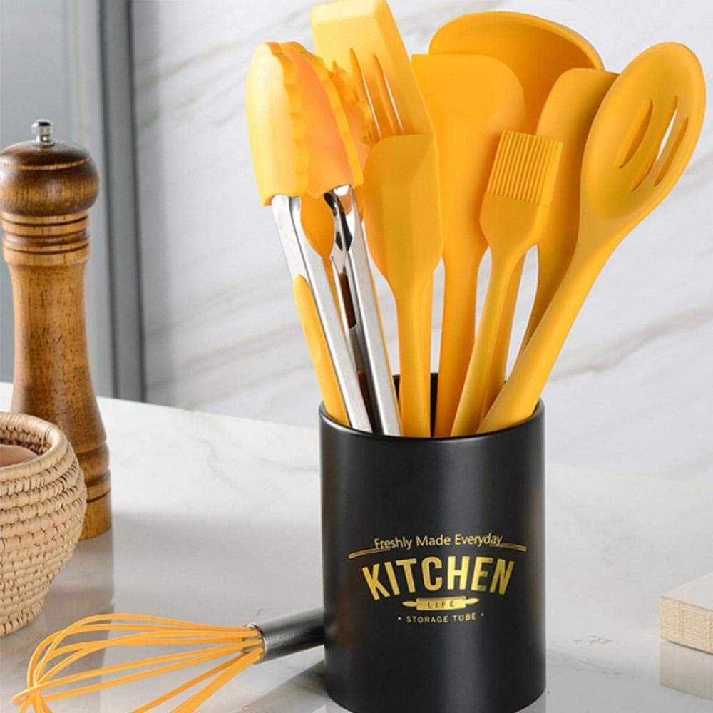 10-Piece Yellow Silicone Kitchen Utensil Set - Heat Resistant, Non-Stick Cooking Tools with Storage Box - Perfect for Baking, Frying & Everyday Meal Prep