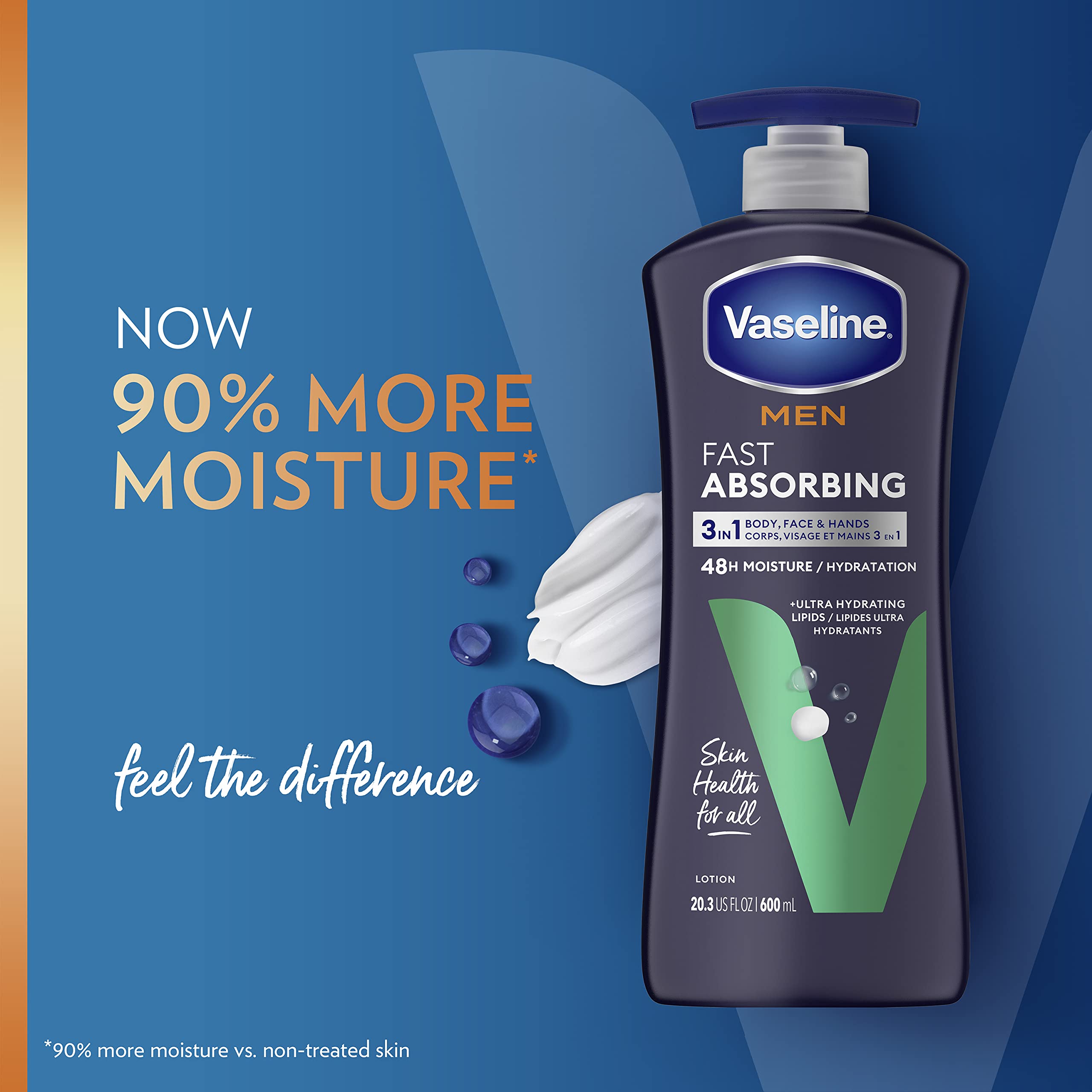 Vaseline Men Fast Absorbing 3-in-1 Face, Hands & Body Lotion for Dry Skin - Moisturizes in 15 Seconds - 20.3 oz - Perfect for Daily Hydration & Post-Shave Care