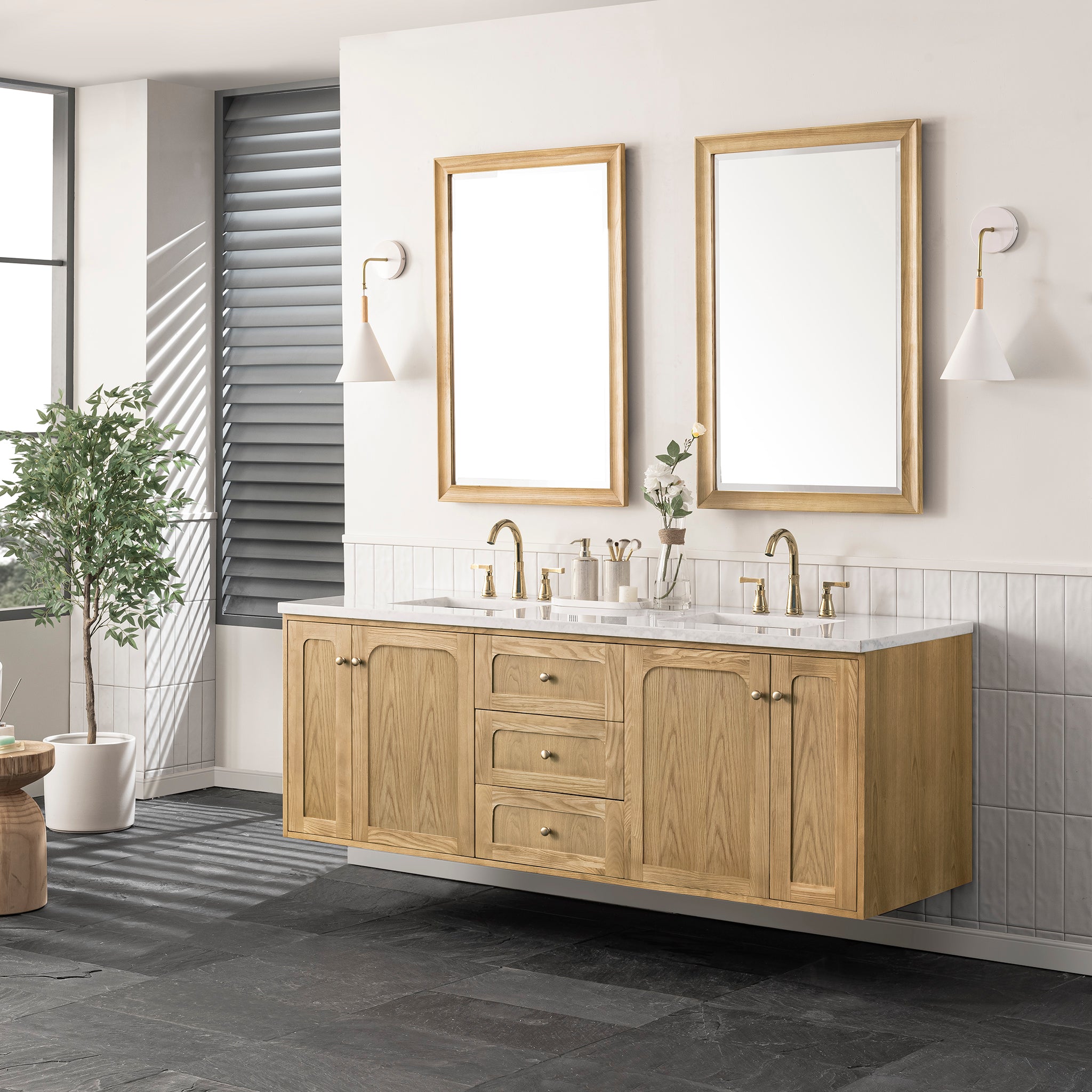 Laurent 72 Inch Double Vanity with Light Natural Oak Finish & 3CM Arctic Fall Top - Perfect for Modern Bathroom Renovations and Master Suite Upgrades